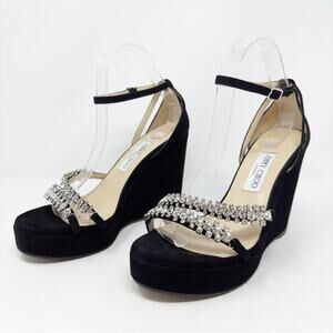 Jimmy Choo Bing Crystal Suede Wedge Sandals Womens Size EU 40